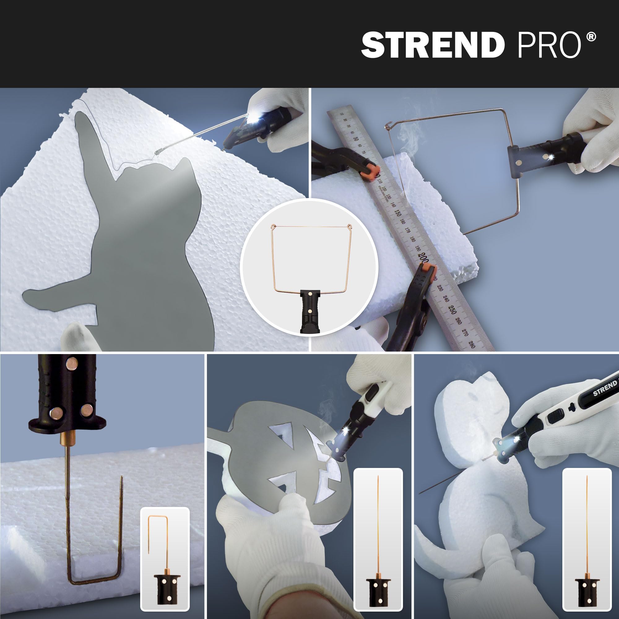 STREND PRO Styroporschneider heißdrahtschneider AKKU | 4-in1 Heißer Draht Styroporschneider 550°C für DIY-projekte | plastik koffer, USB-C, 10m Draht, messer adapters | Styropor schneider