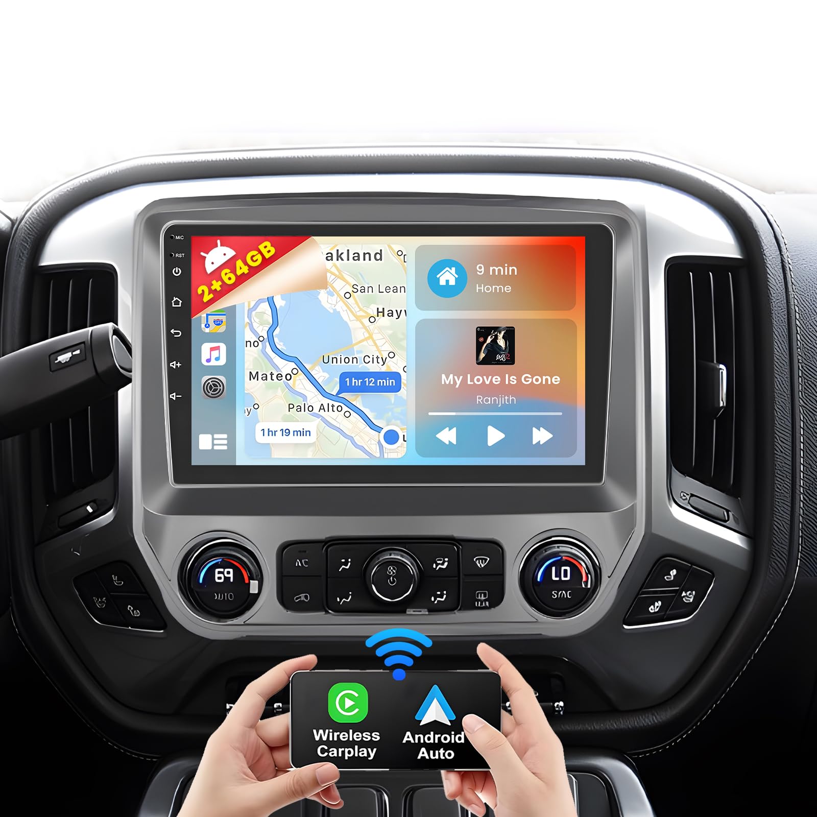 [2g+64g] android 15 car stereo for chevrolet chevy silverado gmc sierra 2014-2018 with wireless carplay android auto, 10.1 inch hd touch screen with gps wifi bluetooth fm/rds radio hifi swc