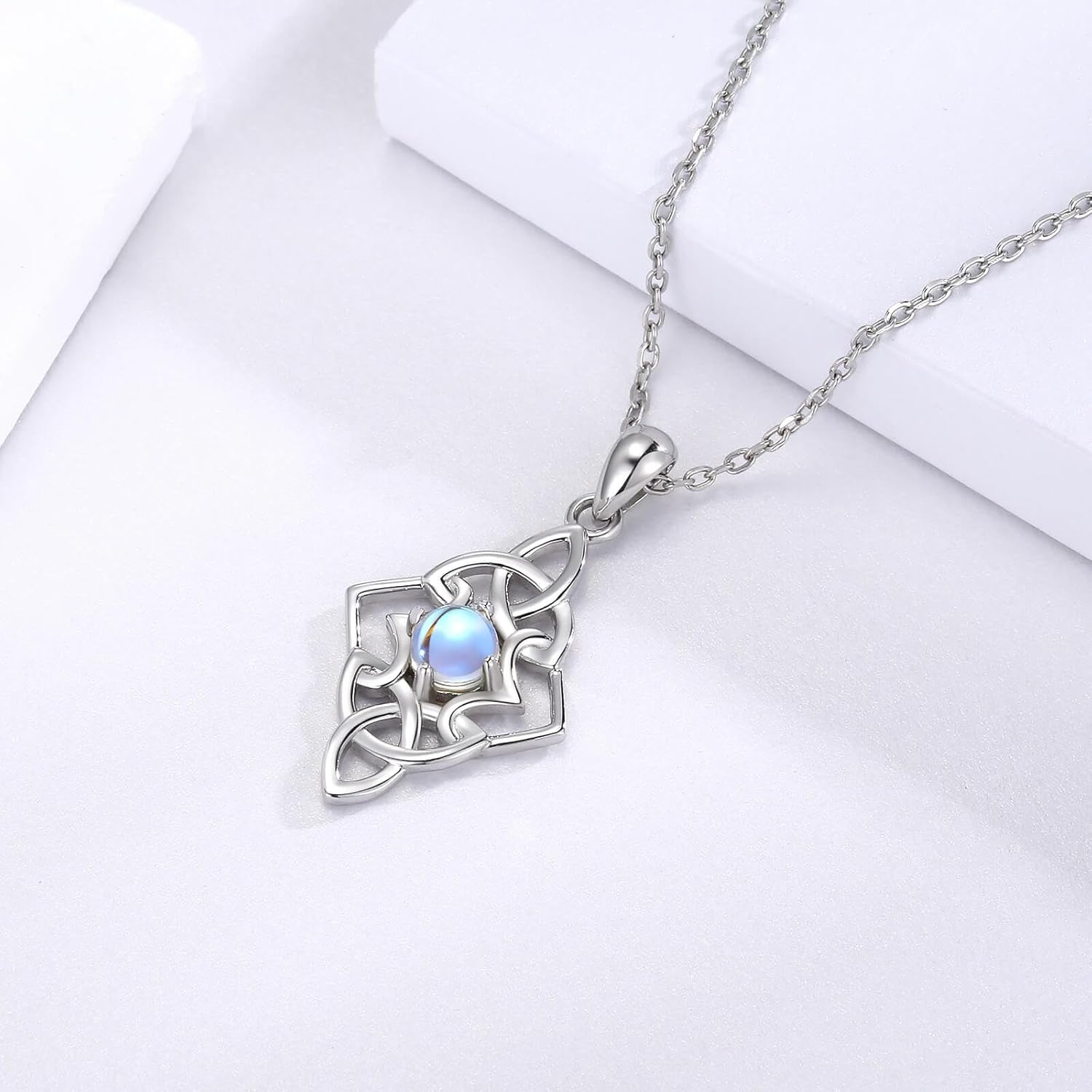 Irish Celtic Knot Moonstone Pendant Necklace for Women 925 Sterling Silver-Good Luck Protection Jewelry Gifts for Love One - Image 5