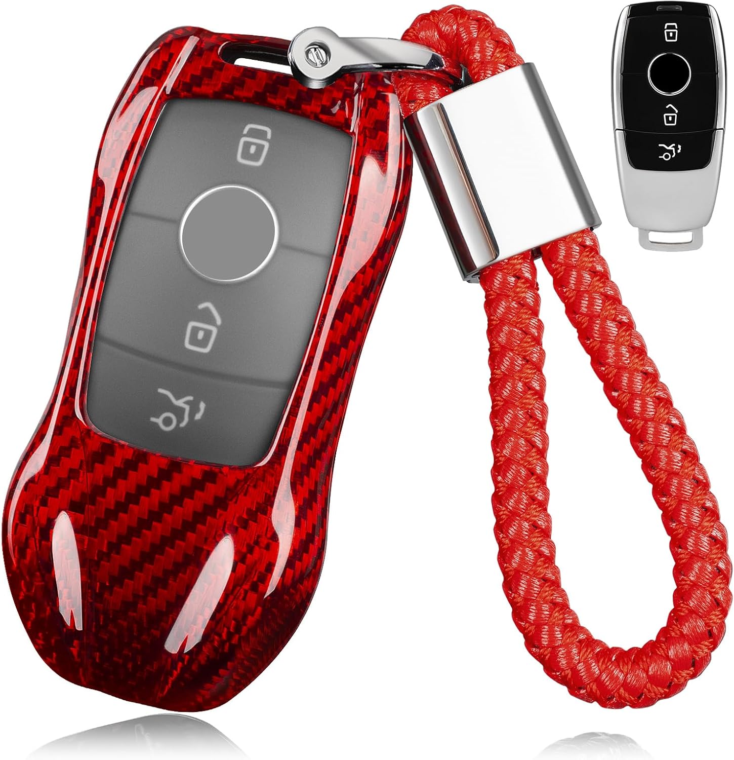 Glass Fiber Car Key Fob Cover Compatible with Mercedes Benz,Car Key Case Shell Compatible with E Class C300 CLA GLB CLS580 GLE Class C43 GLC300 2016-2023 2024 Series,Red
