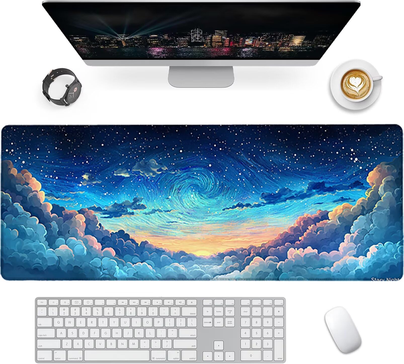 Lpfieonn Himmel Großes Schreibtischunterlage, XXL Schreibtischunterlagen, Blau XXL Wasserdicht Gaming Mousepad mit Vernähter Rand und Rutschfeste Gummibasis, für Laptop/Hause/Büro 120x60cm PF-3397