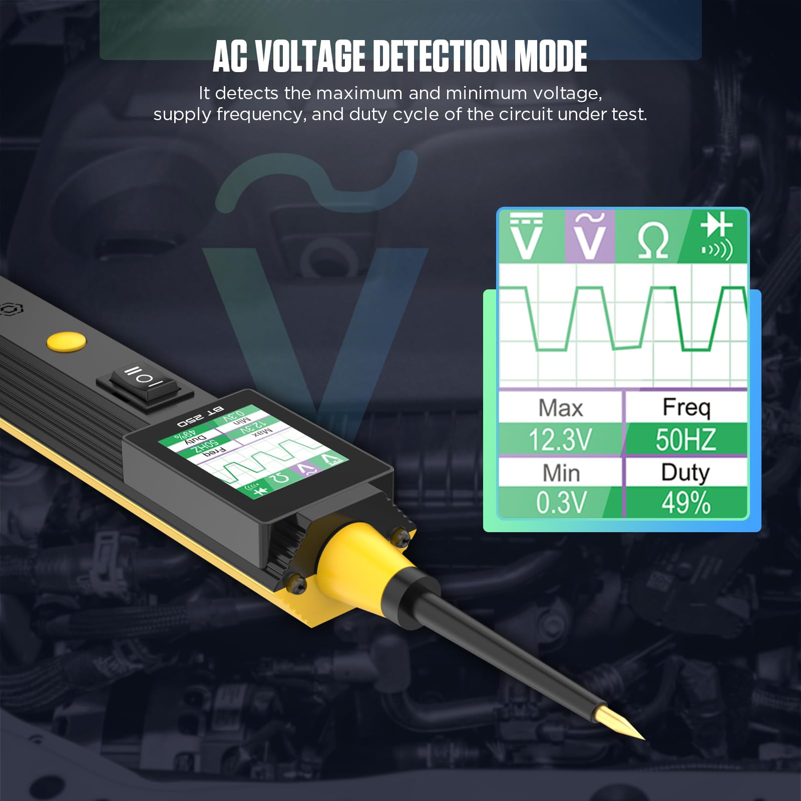 BT250 - Tester per circuito auto, 12 V, 24 V, strumento per sistemi elettrici, rilevatore di luce, tester di tensione AC/DC, multimetro, rilevatore di cortocircuito, tester di sicurezza relè