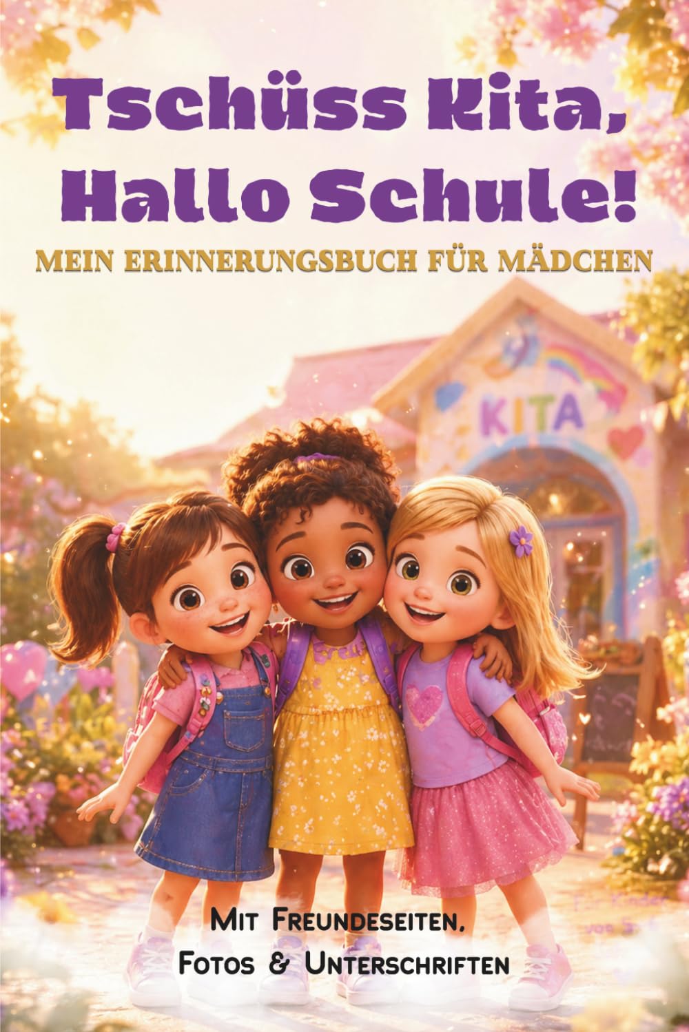 Freundebuch Kindergarten für Mädchen – Tschüss Kita, Hallo Schule! Erinnerungsbuch & Abschied: Erinnerungsbuch Kindergarten mit Freundeseiten, Fotos & ... & Schulstart | Vorschule Buch für Mädchen