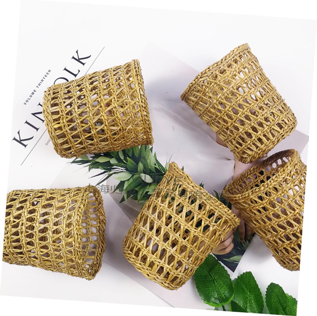 12pcs Straw Woven Cup Cover Holders Insulated Tumbler Sleeves Rattan Cups Storage Basket for Tea