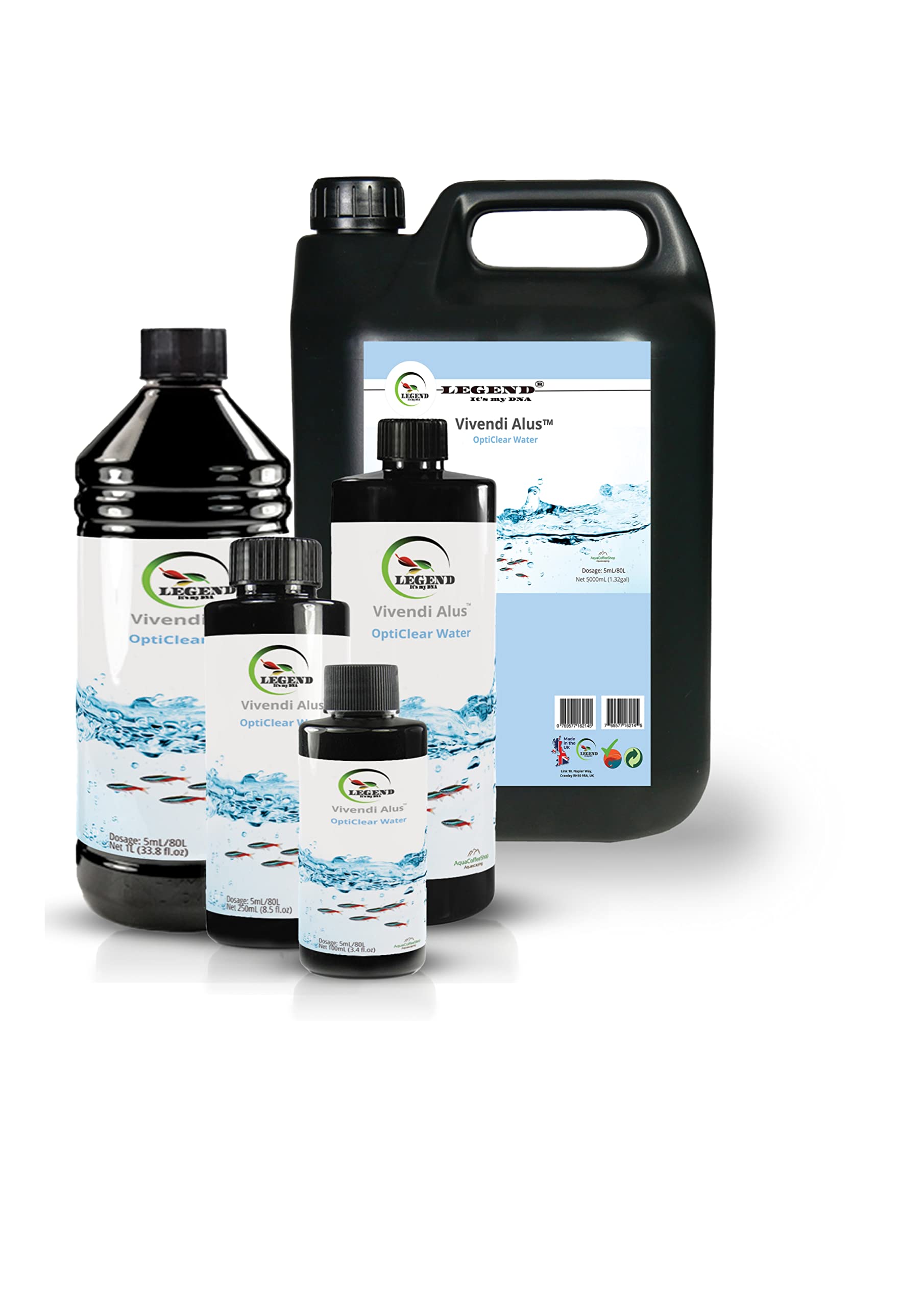 Legend Vivendi Alus Traitement de l'eau transparente pour aquarium 100 ml, 250 ml, 5000 ml, 1000 ml