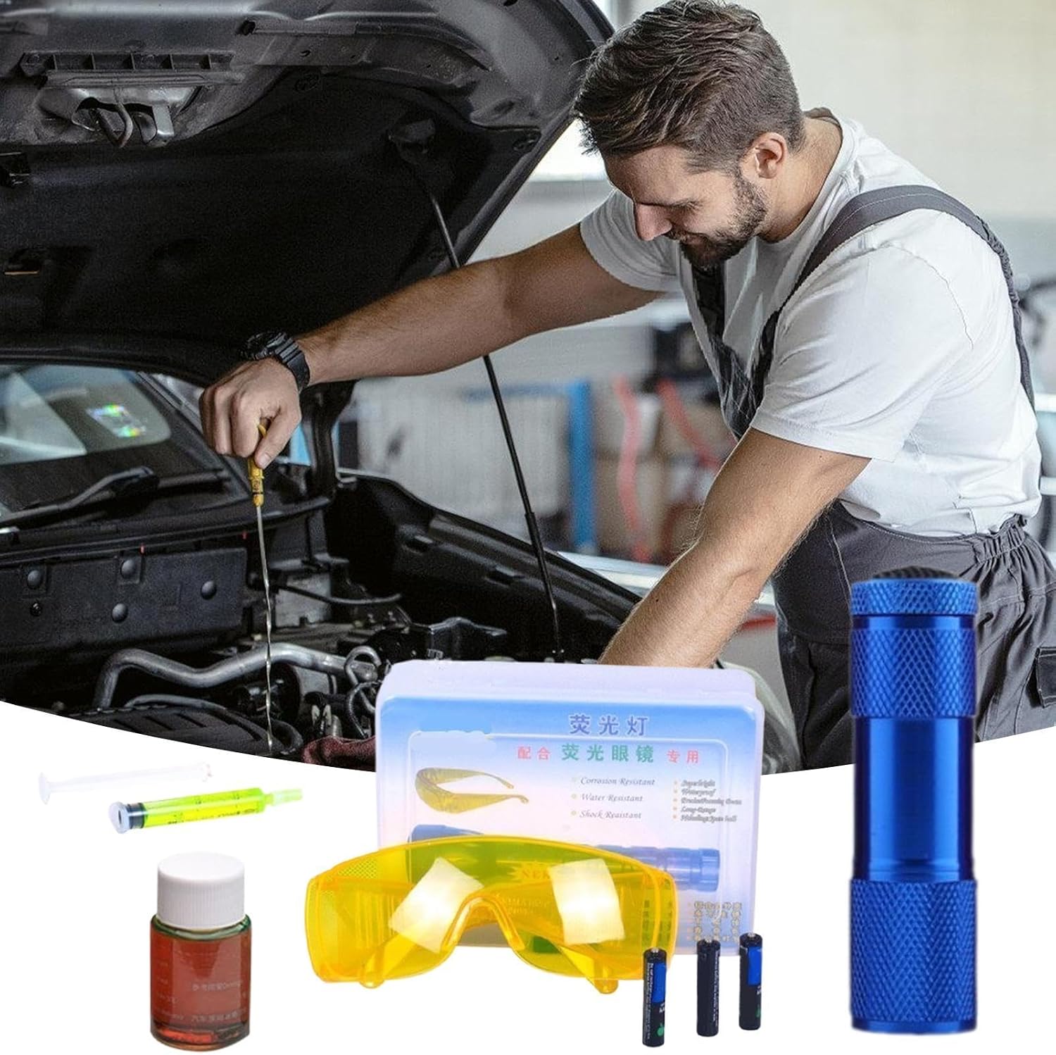 Car AC Leak Detector Kit - Professional Refrigerant Leak Flashlight & UV Dy