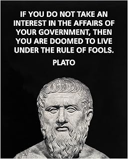 Plato Political Quote Wall Art – 8x10 Unframed Print – “Take Interest in Government” Motivational Poster – Ancient Greek Philosopher Decor for Office, Classroom, Library, or Political Enthusiast Gift