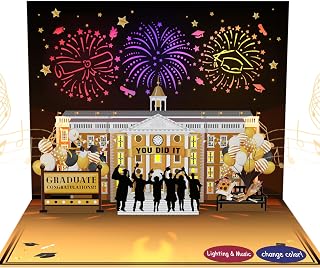 Abschlusskarte, 3D Pop-Up Music & Lights 2025 Graduation Karten mit Feuerwerk, Graduation Celebration School Architectural, Gifts for College (Black)