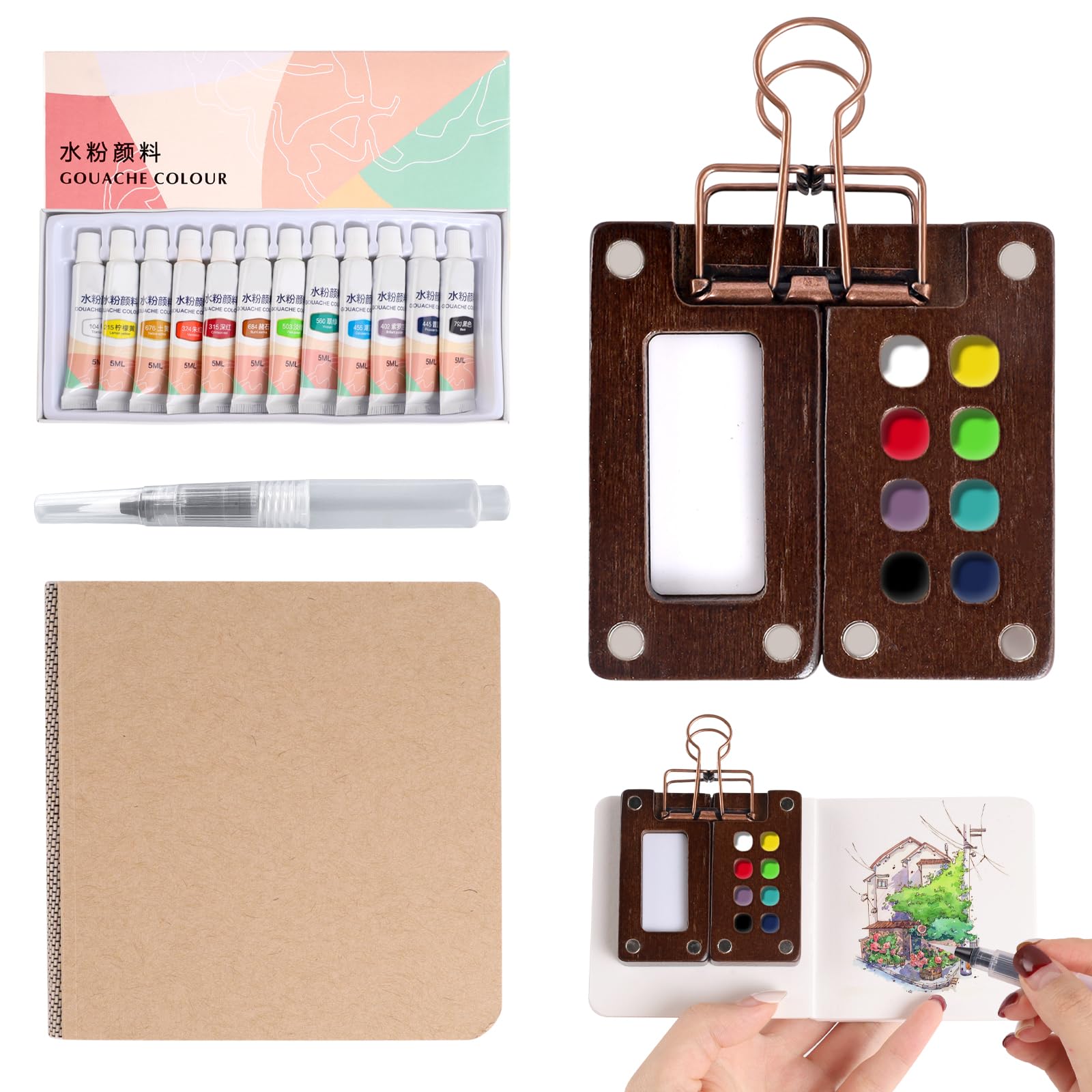 Mini Tavole Per Acquerelli: Tavolozza Portatile Da Disegno Tavolozza Per Acquerelli Da Viaggio - Set Da Viaggio Ad Acquerello Con 8 Scomparti, Quaderno Di Schizzi, Taccuino Dipinto