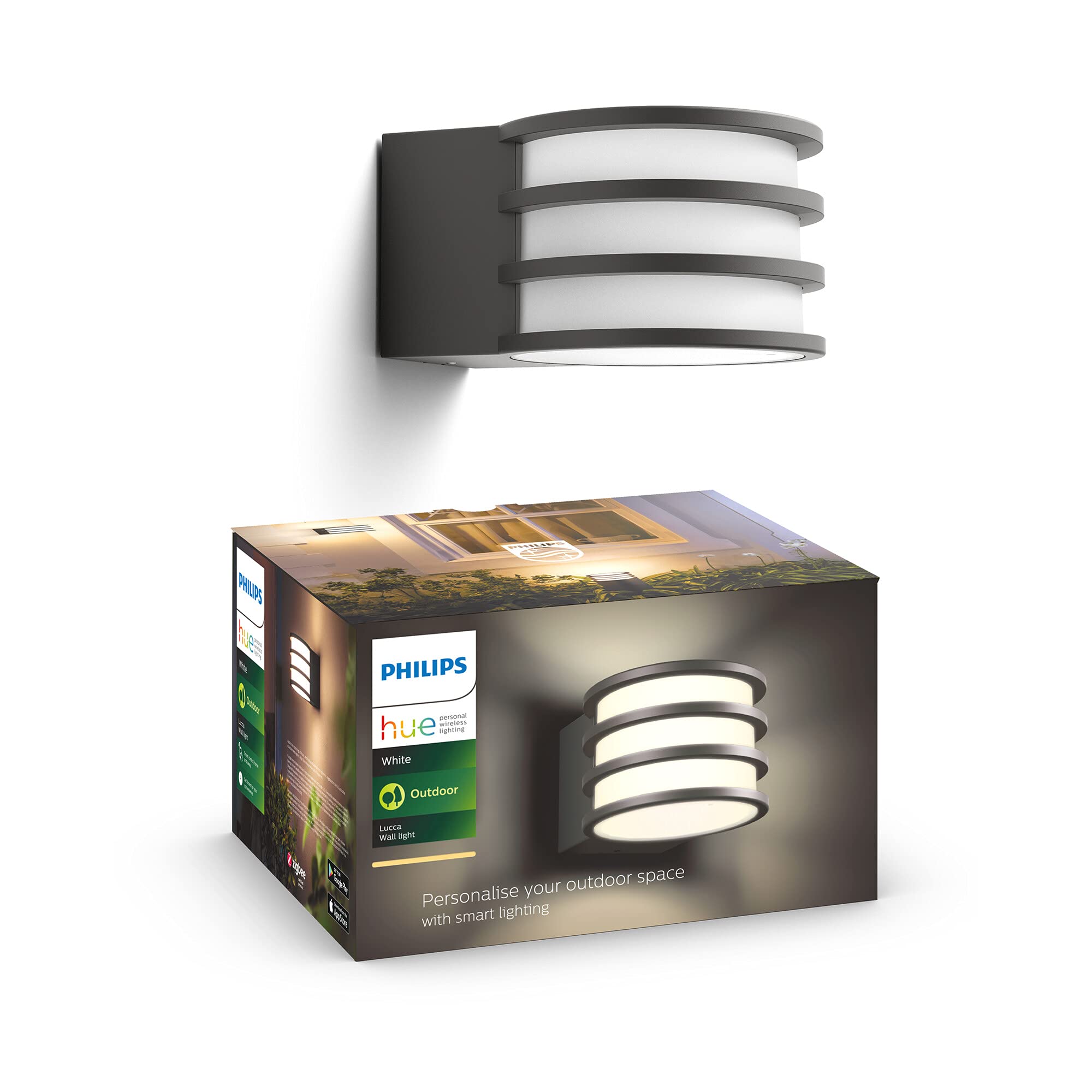 Philips Hue White Lampada da Parete per Esterni LED Smart Lucca, Luce Bianca Calda, Dimmerabile, 9.5 W