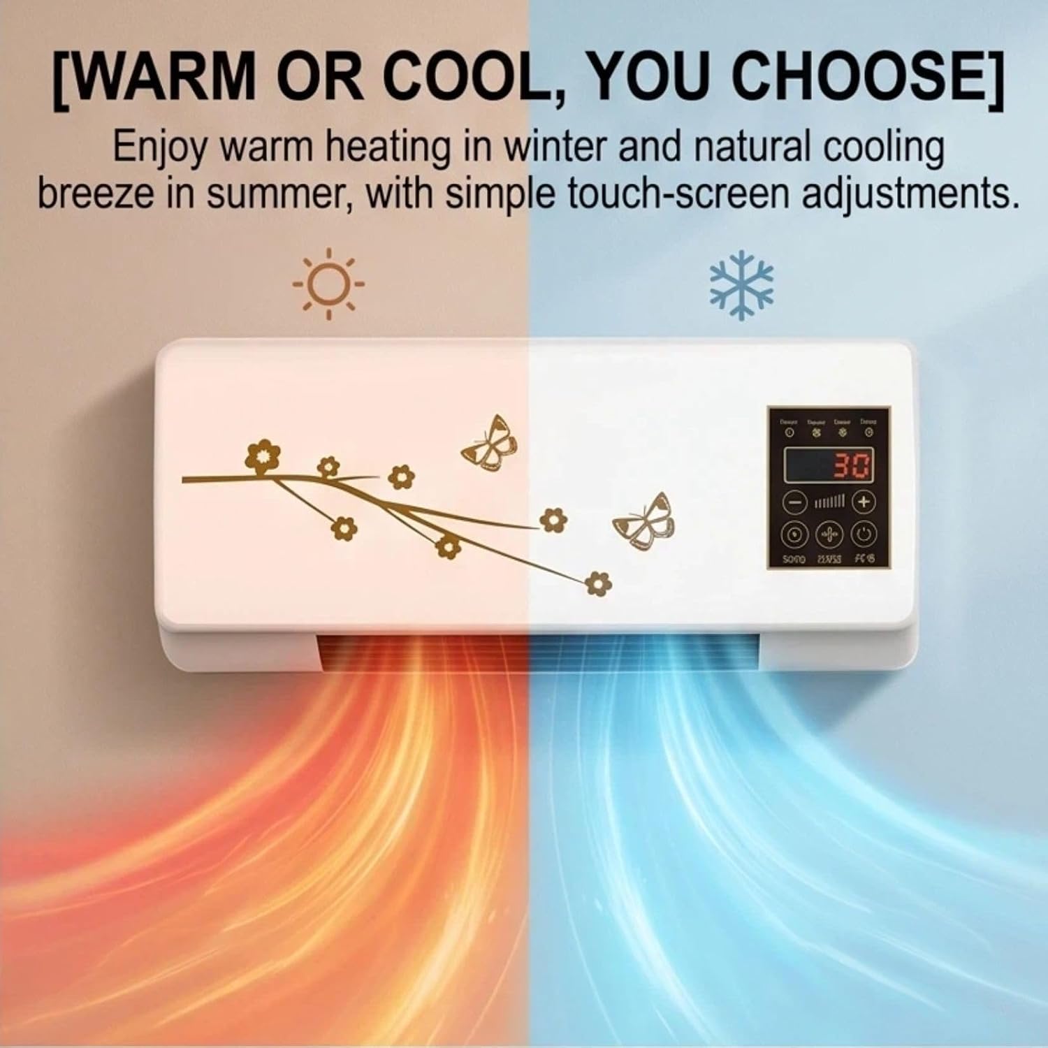 Multifunctional Air Conditioner Fan, Wall Mounted Heater Fan Combo, 2-in-1 Electric Heating Fan, Portable Wall Heater for Bathroom Bedroom Home Use (White)