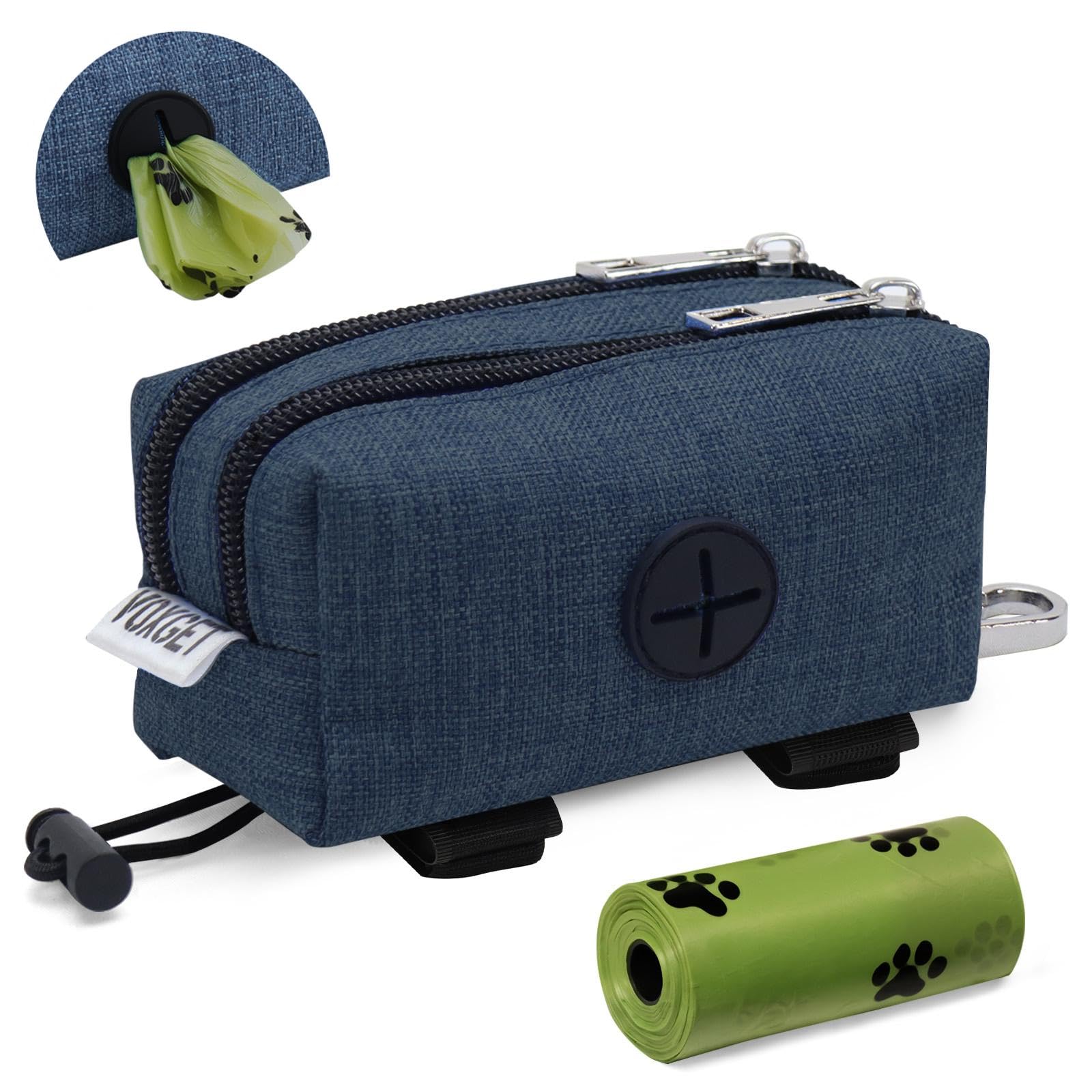 VOXGET Dog Poop Bag Holder for Leashes, Puppy Treat Pounch Carrier with 2 Zipper Pockets and Clip for Pets Training, Dog Waste Bag Dispenser with 1