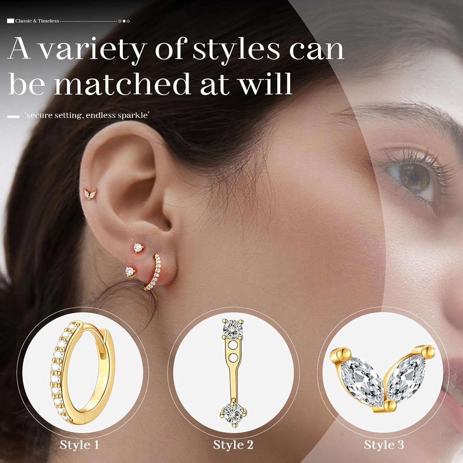 Stud Hoop Earrings Set for Women, Trendy Dangle Jacket Huggie Stacks for Multiple Piercing, Hypoallergenic Cartilage Jewelry Gifts - Image 5