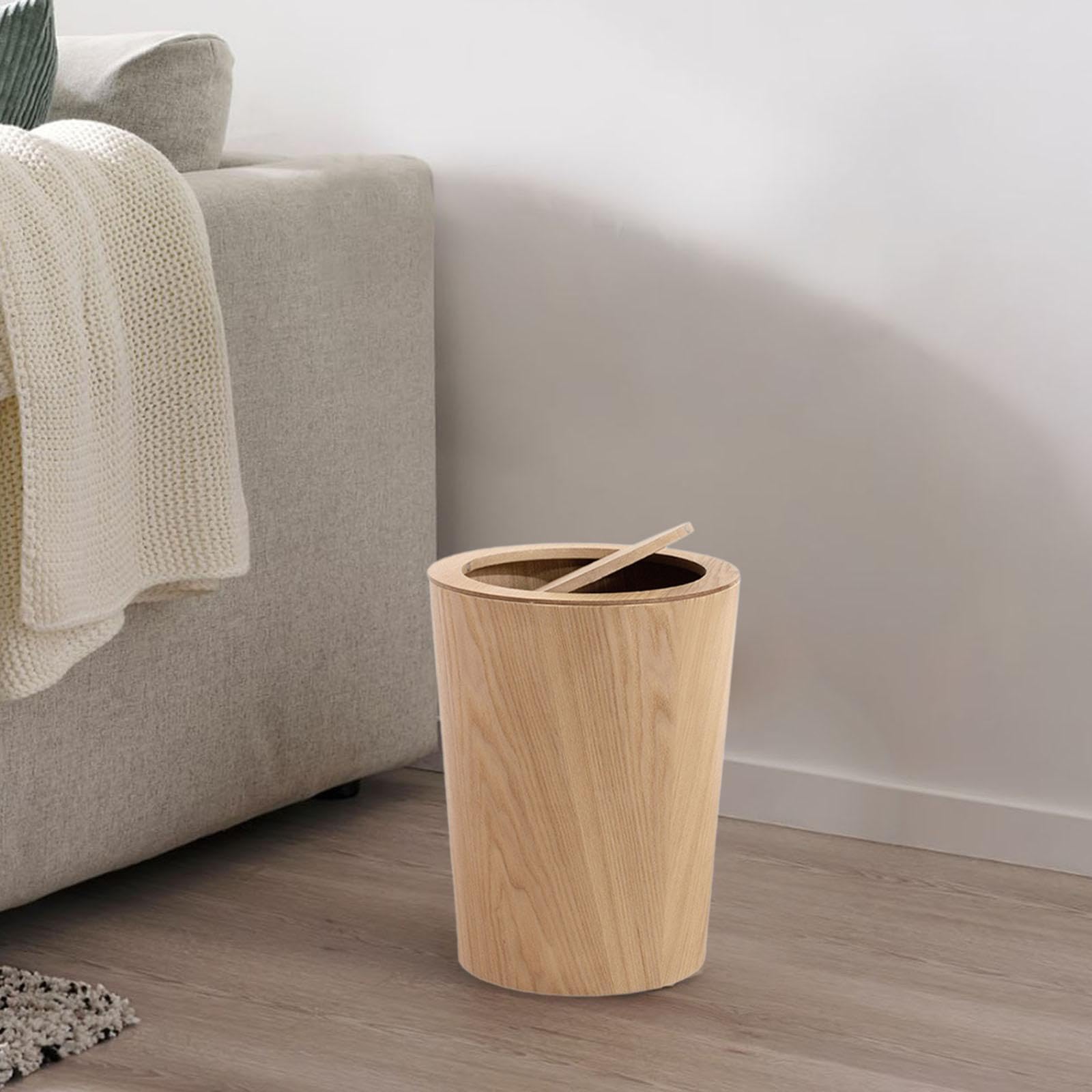 Sharplace Papelera de Madera con Tapa, Papelera Redonda de Estilo Japonés Moderno, Papelera de Madera para Oficina, Dormitorio, Hogar Y Cocina, Color Madera, Individual