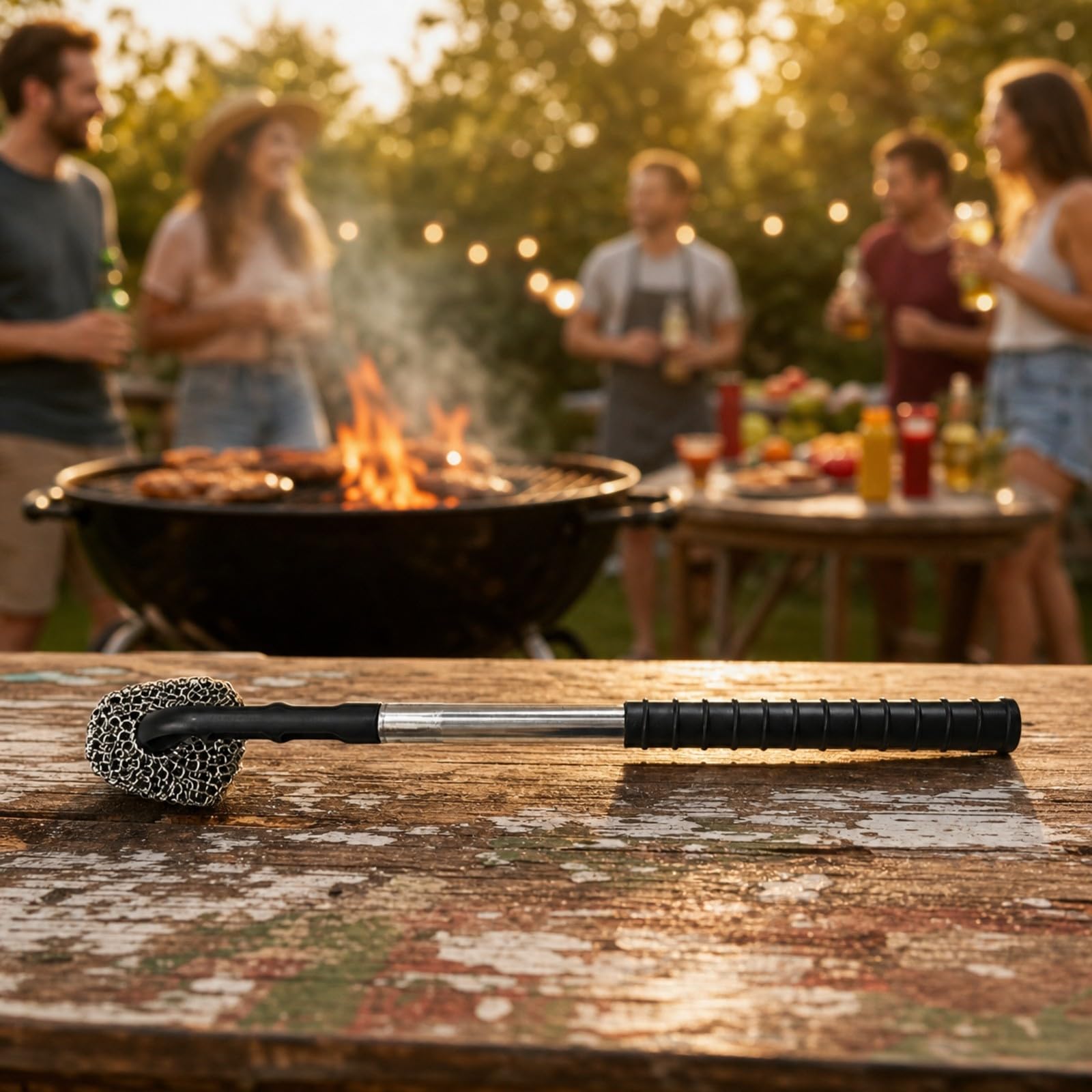 Spazzola per Barbecue con Manico Lungo | Impugnatura Scanalata Antiscivolo, Struttura Smontabile Salvaspazio, Utensile, per Giardino