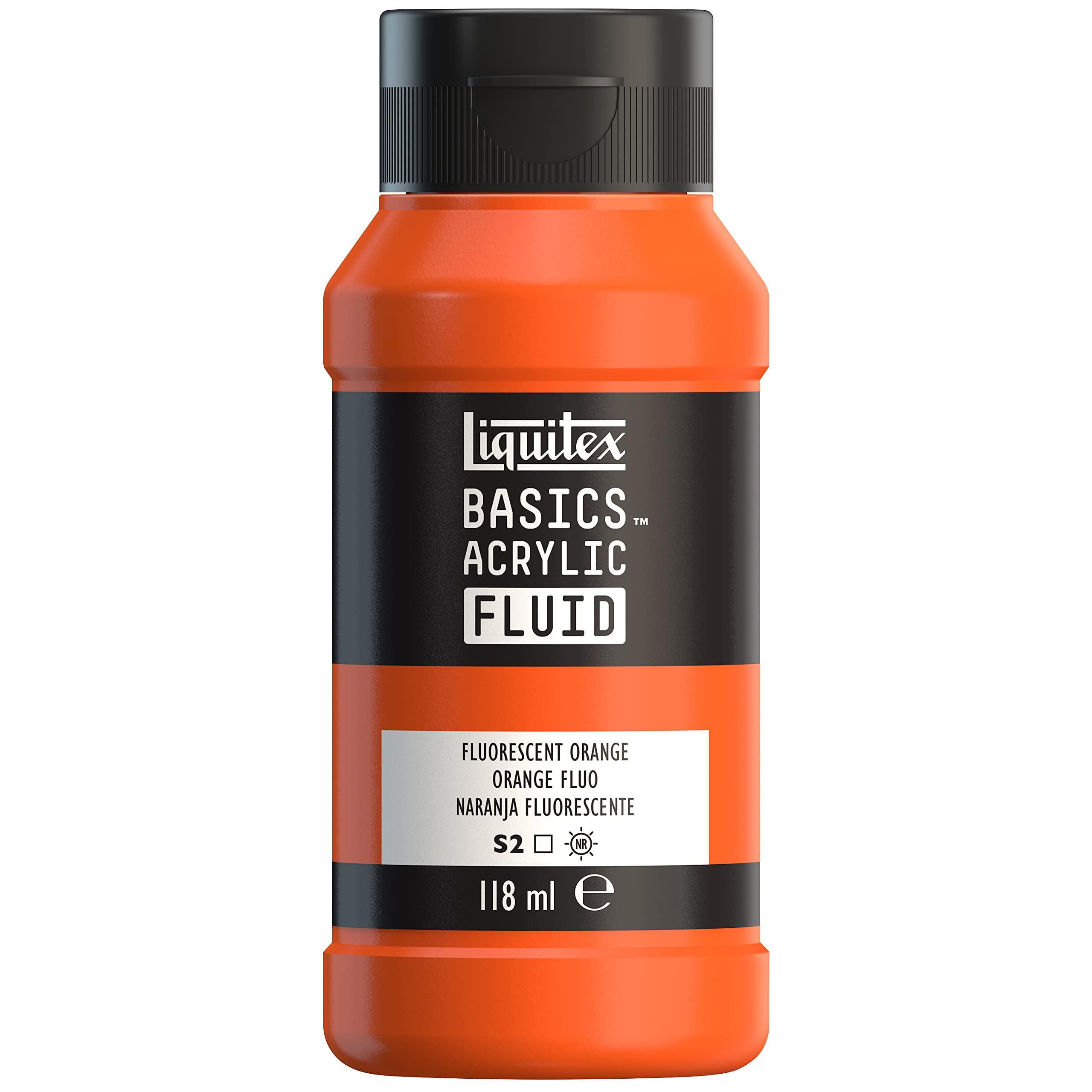 Liquitex 8870423 Basics Fluid Acrylfarbe mit fließender Konsiszenz, schnell trocknend, lichtecht, wasserfest, auf Wasserbasis, 118ml Flasche - Orange Fluo