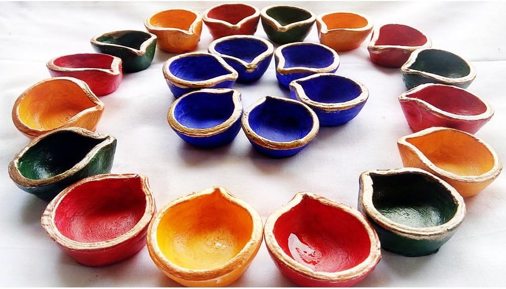Terra Art Clay Handcrafted Decorative Diya (Multi_1.75 x 4.5 x 4.5 cm)