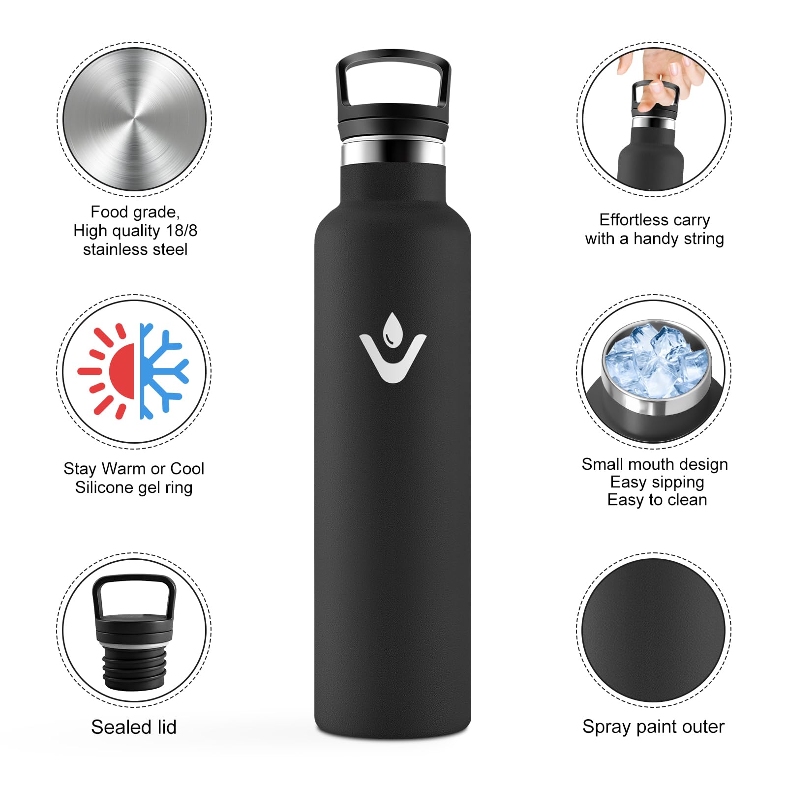 JAPORIA Borraccia Acciaio Inox 1L, Termos con Cannuccia, a prova di perdite, Riutilizzabile, senza BPA, Bottiglia per Uffici, Viaggio, Ciclismo