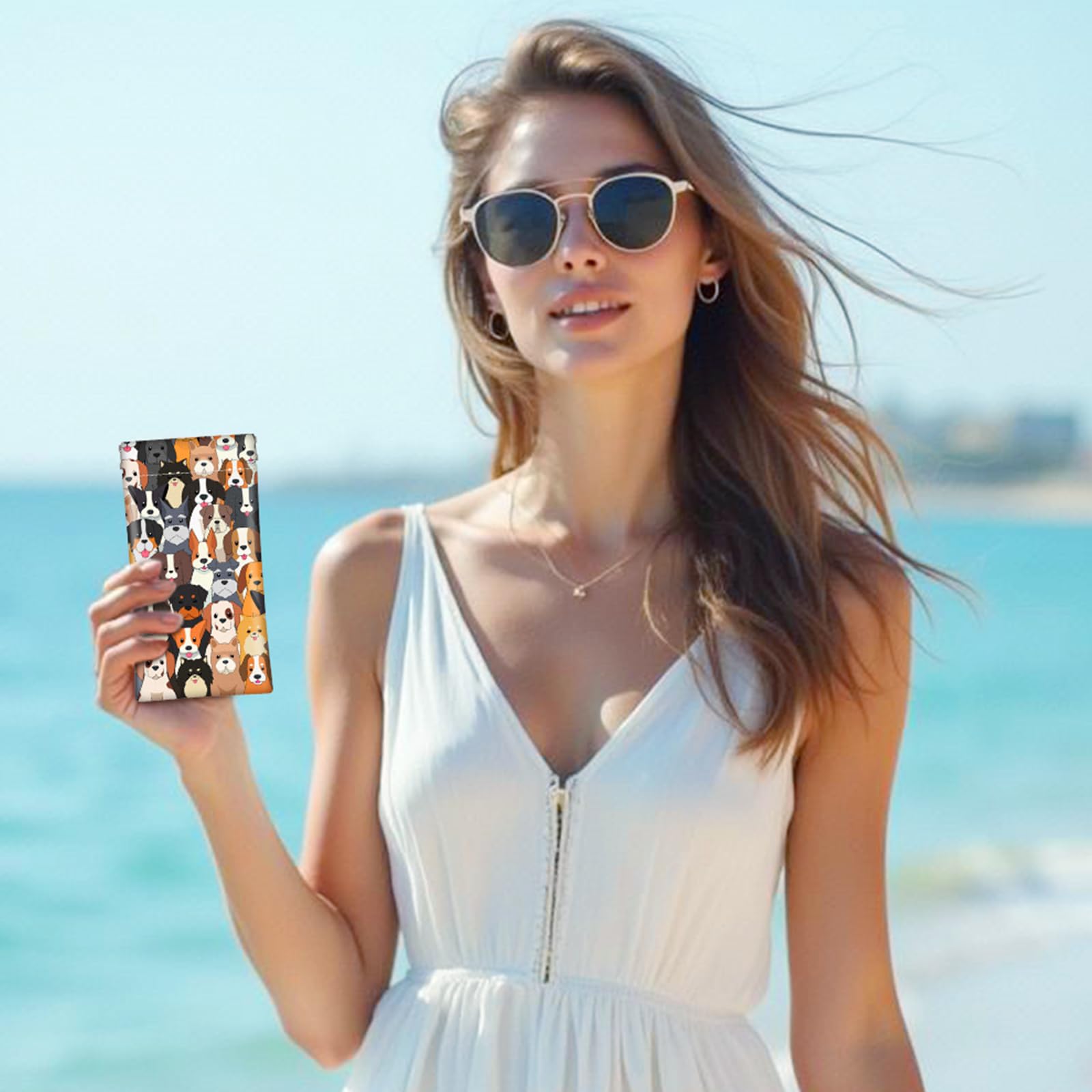 Funda suave para gafas de sol, 7 x 3.5 pulgadas, portátil, de piel sintética, bolsa con soporte superior para mujeres y hombres