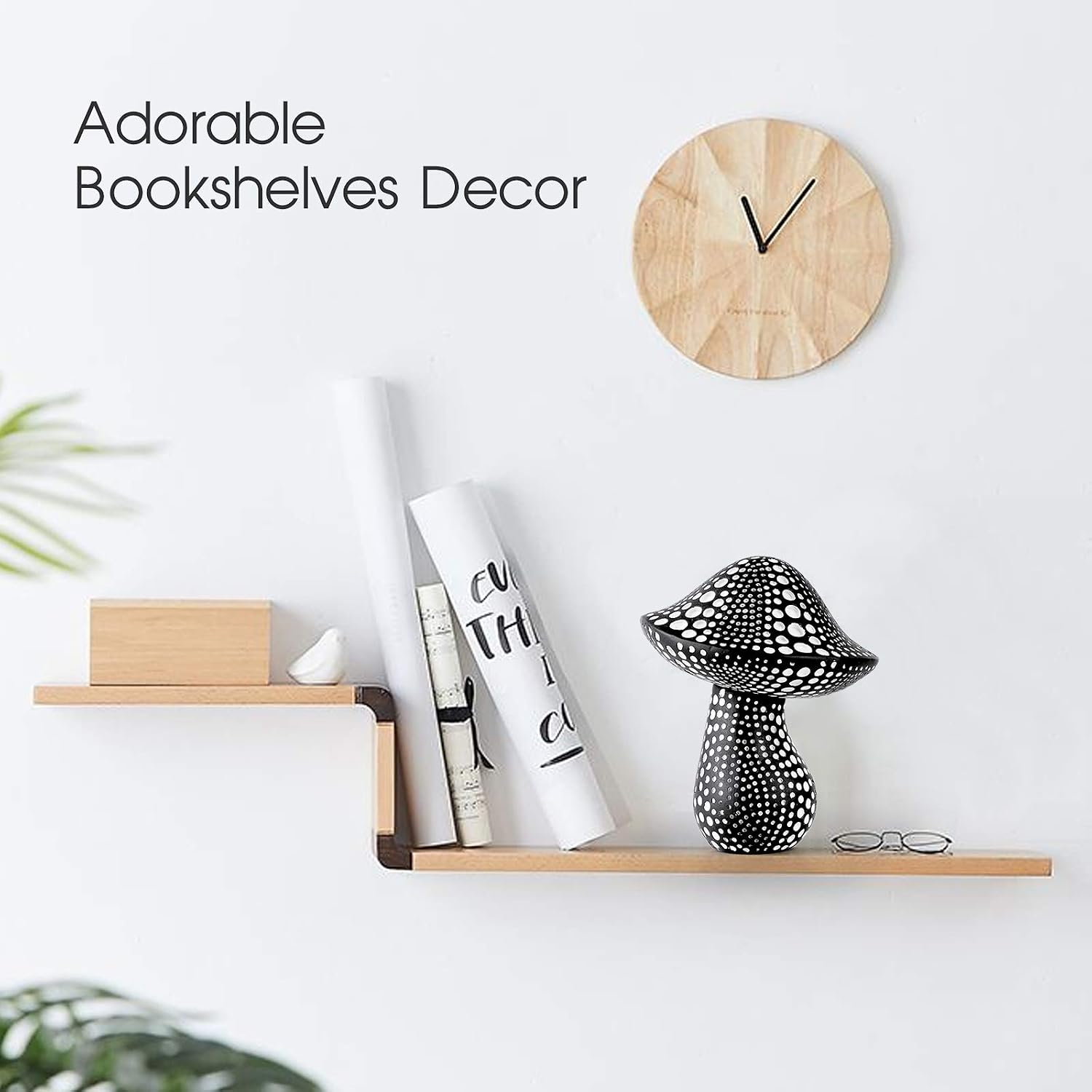 Mushroom Statue Decor (Black) Small Crafted Figurines for Home Decor Accents, Living Room Bedroom Bathroom Office Decoration, Book Shelf TV Stand Ornament - Decorative Sculptures Collection BFF Gifts