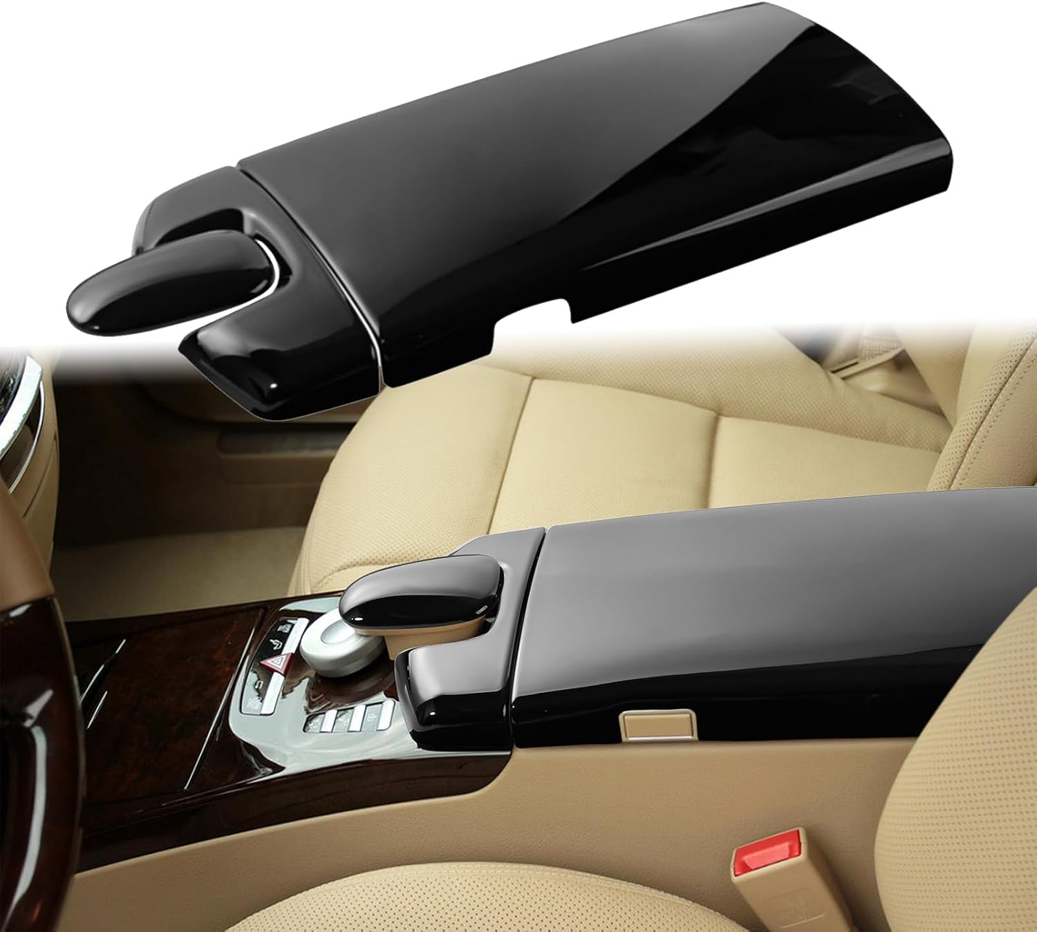 compatible with Car Interior Center Console Armrest Box Cover Lid Trim Compatible with Mercedes Benz 2008-2013 W221 Old S-Class S350L S600L S500L Accessories- Black