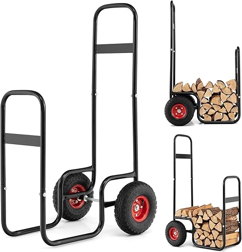 Miniatura 4 de Giantex Carrito de leña para leña, estante de madera para almacenamiento, carrito de almacenamiento de fuego rodante, carrito de almacenamiento