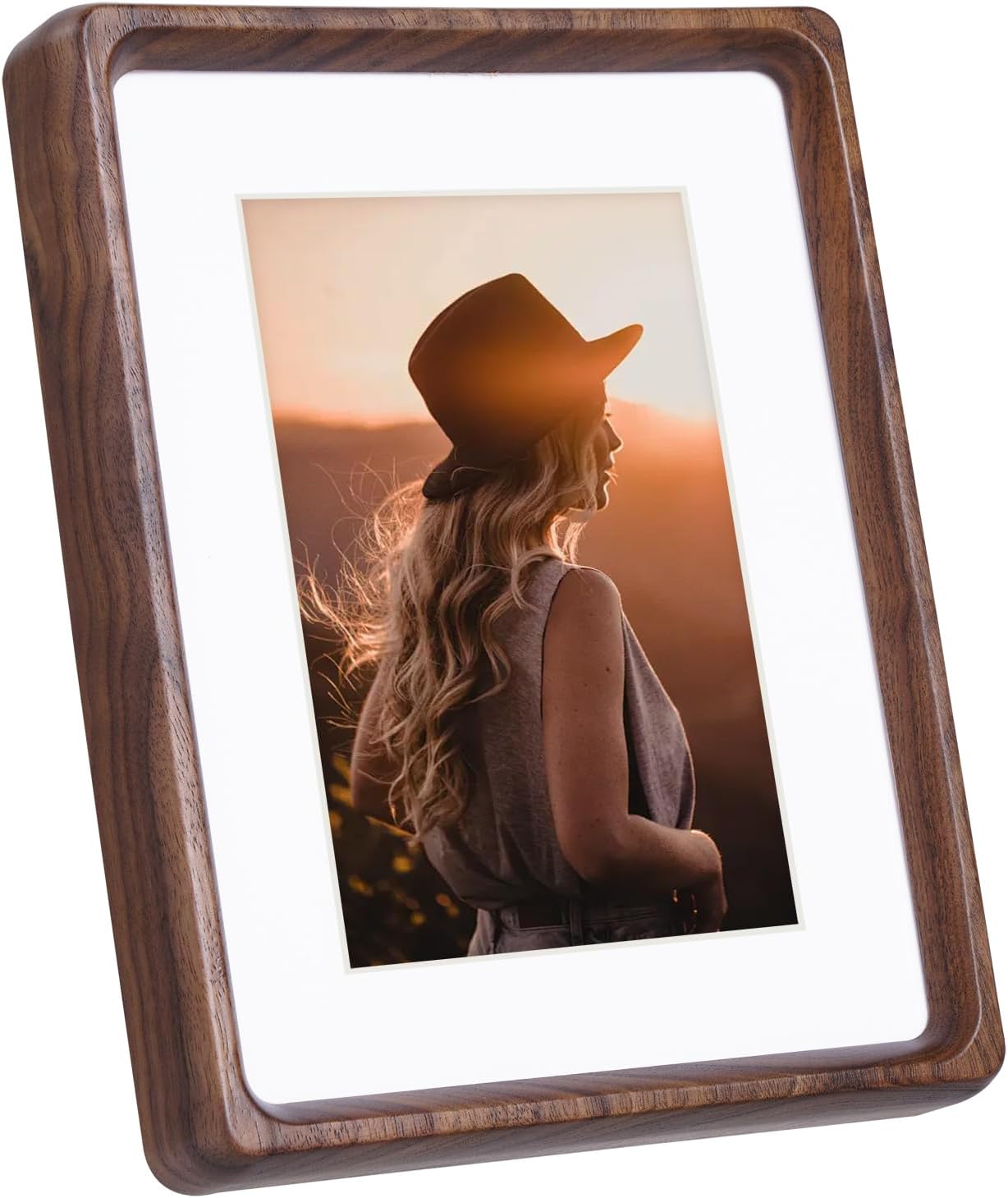 Wooden Photo Frame 6x8 inch, with Mat to fit Photo 4x6 inch, Natural Walnut Wood Small Picture Frames 8x6 inch for Landscape or Portrait Orientation, Wall-Mount & Tabletop (Walnut)