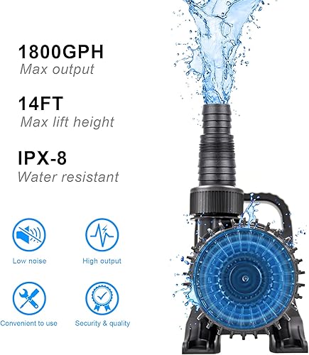 Miniatura 2 de OYO WATER 1800Gph-100W 32.8FT Estanque pequeño agua caída y fuente de peces Kio y bomba de jardín sumergible IPX8 cable largo de 32.8 pies más
