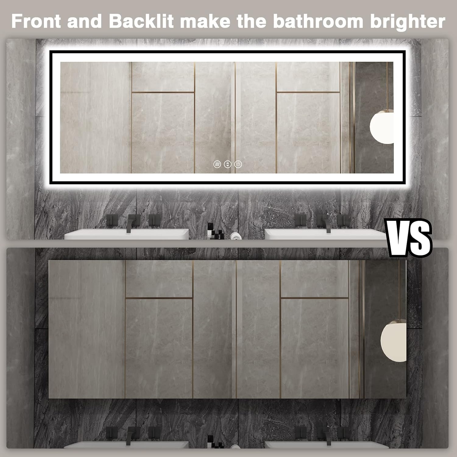 84x32 Large LED Bathroom Mirror - Black Aluminum Framed (Front and Backlit), Anti-Fog Stepless Dimmable 3 Colors Smart Lighted Vanity Mirror for Wall(Horizontal/Vertical)