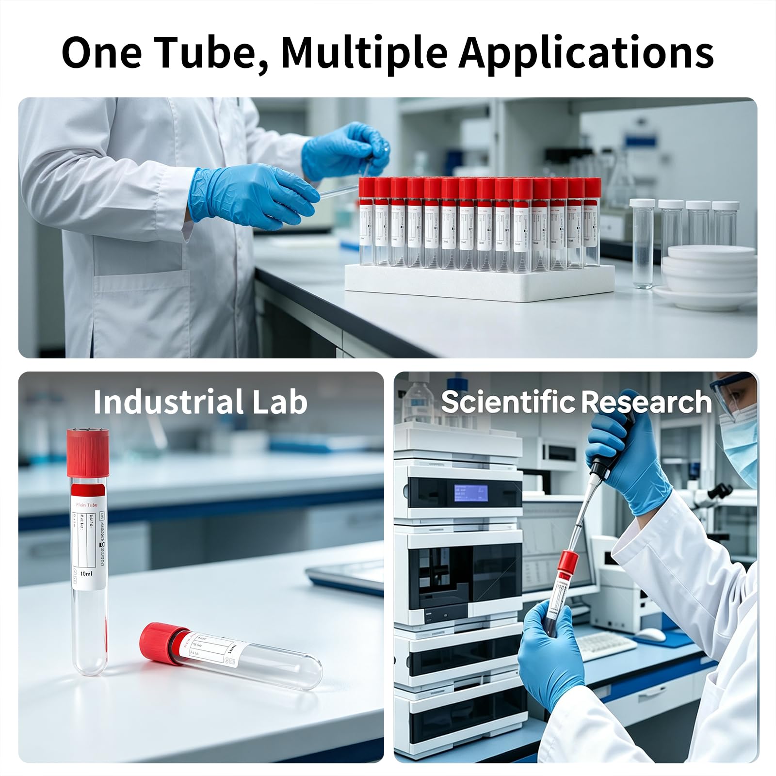Tubos de muestra sellados al aspiradora, tubos de laboratorio de recogida al aspiradora de 10 ml, adecuados para laboratorio, mascotas y uso veterinario (paquete de 100)