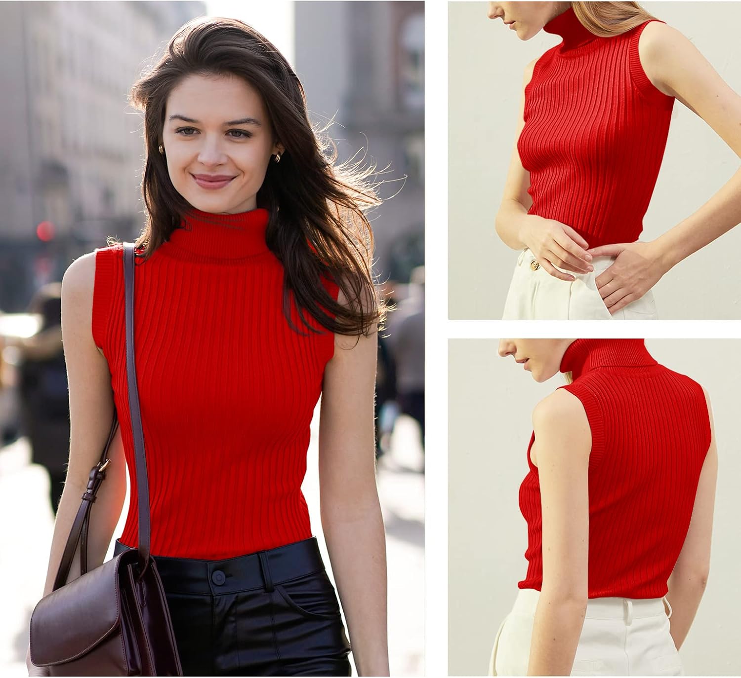 v28 Women Sleeveless High Neck Turtleneck Stretchable Knit Sweater Top - Image 4