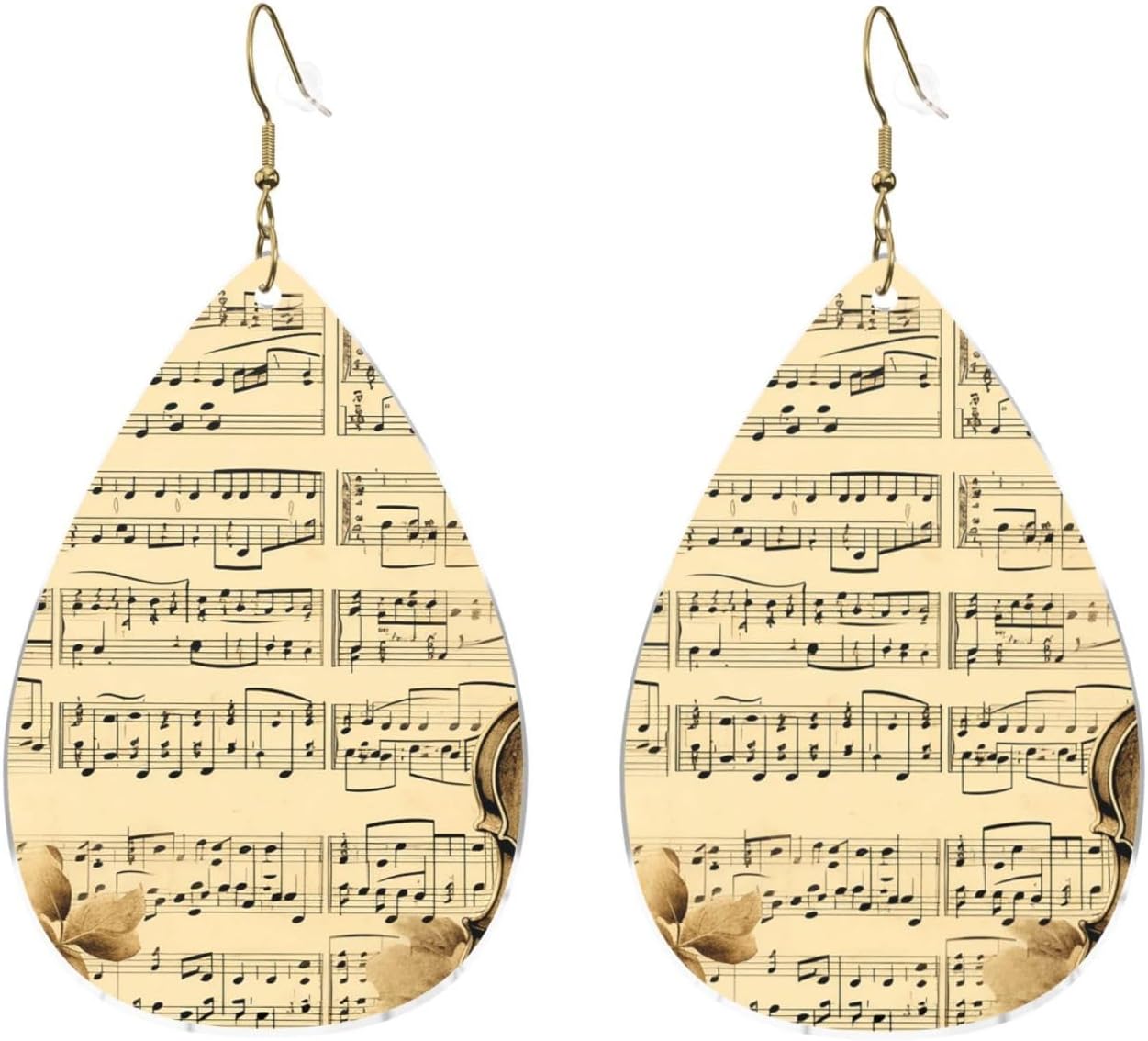 Music Notes On Old Paper Acrylic Hoop Earrings For Women Teardrop Dangle Earrings Lightweight Fashion Jewelry Gifts Outfits Accessories For Women Ladies