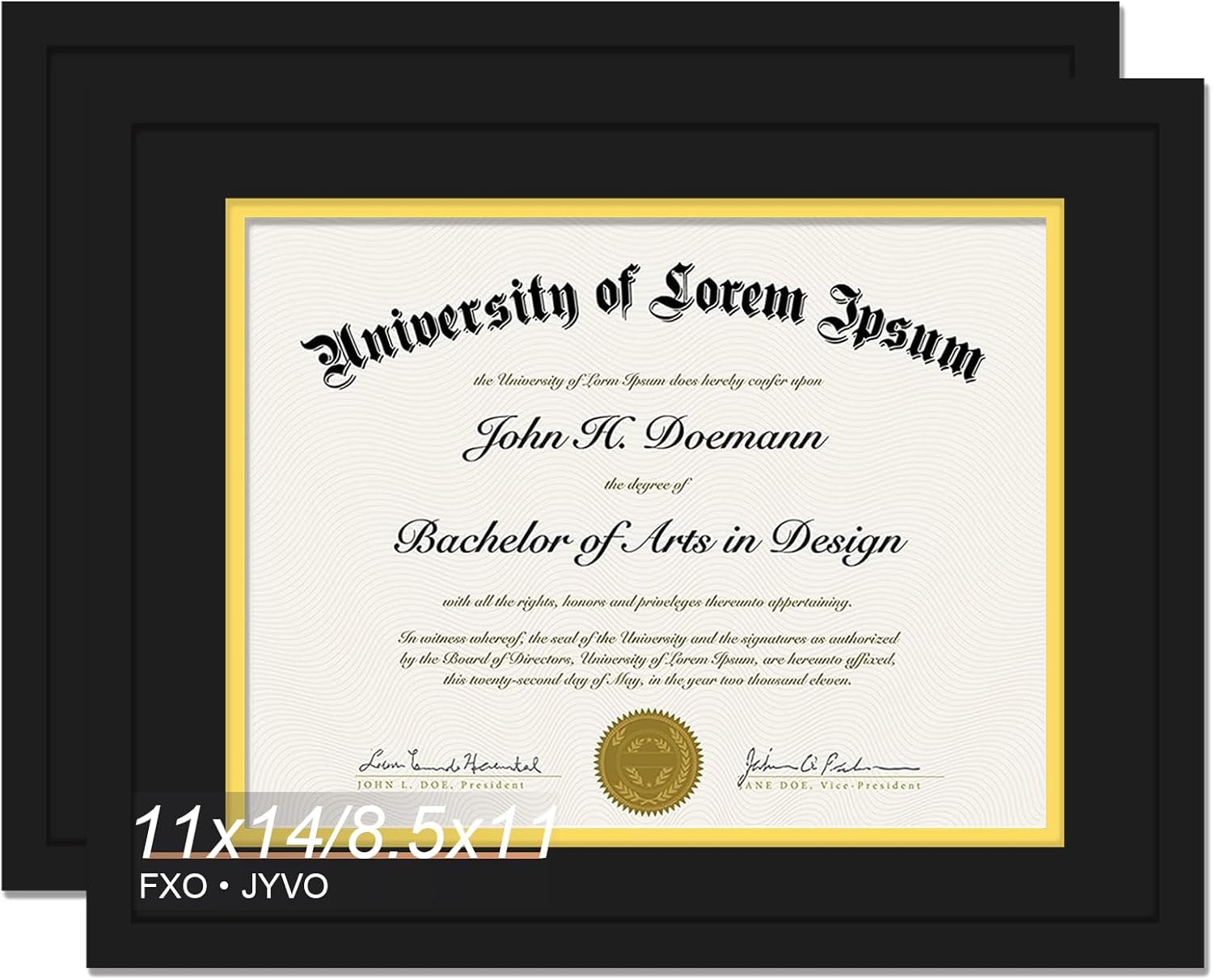 Black 11 x 14 Diploma Frame Set of 4, Display Document 8.5x11 with Mat or 11x14 Without Mat, Certificate Frame with White&Gold Mat for Masters Associates Bachelor Degree - 4 Packs