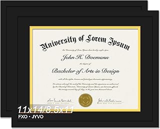 Black 11 x 14 Diploma Frame Set of 2, Display Document 8.5x11 with Mat or 11x14 Without Mat, Certificate Frame with Black&Gold Mat for Masters Associates Bachelor Degree - 2 Packs