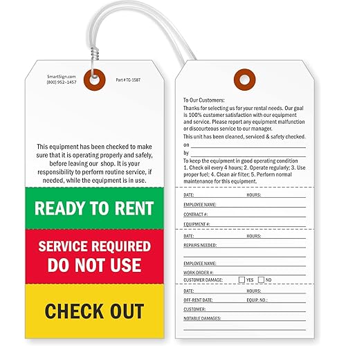 SmartSign Ready to Rent Two-Sided Tags with Tear-Off Stubs and Wires - Pack of 100 | 6.25" x 3.125" Polylith Plastic, 10 mil