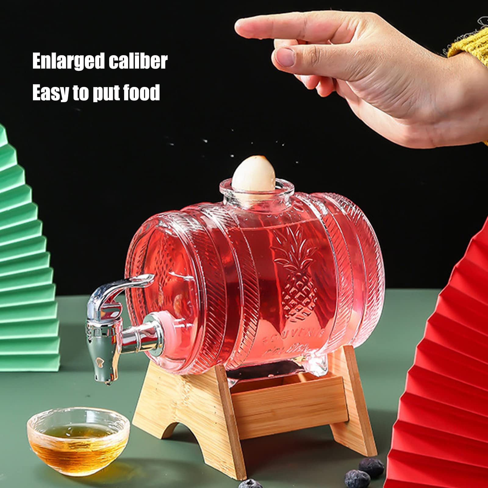 SLDHFE Drink Dispensers For Parties, Fridge Beverage Juice Drink Dispenser With Spigot, Glass Water Container Despenseror for Milk Lemonade ï¼ˆbarrel shape 1Lï¼‰without stand