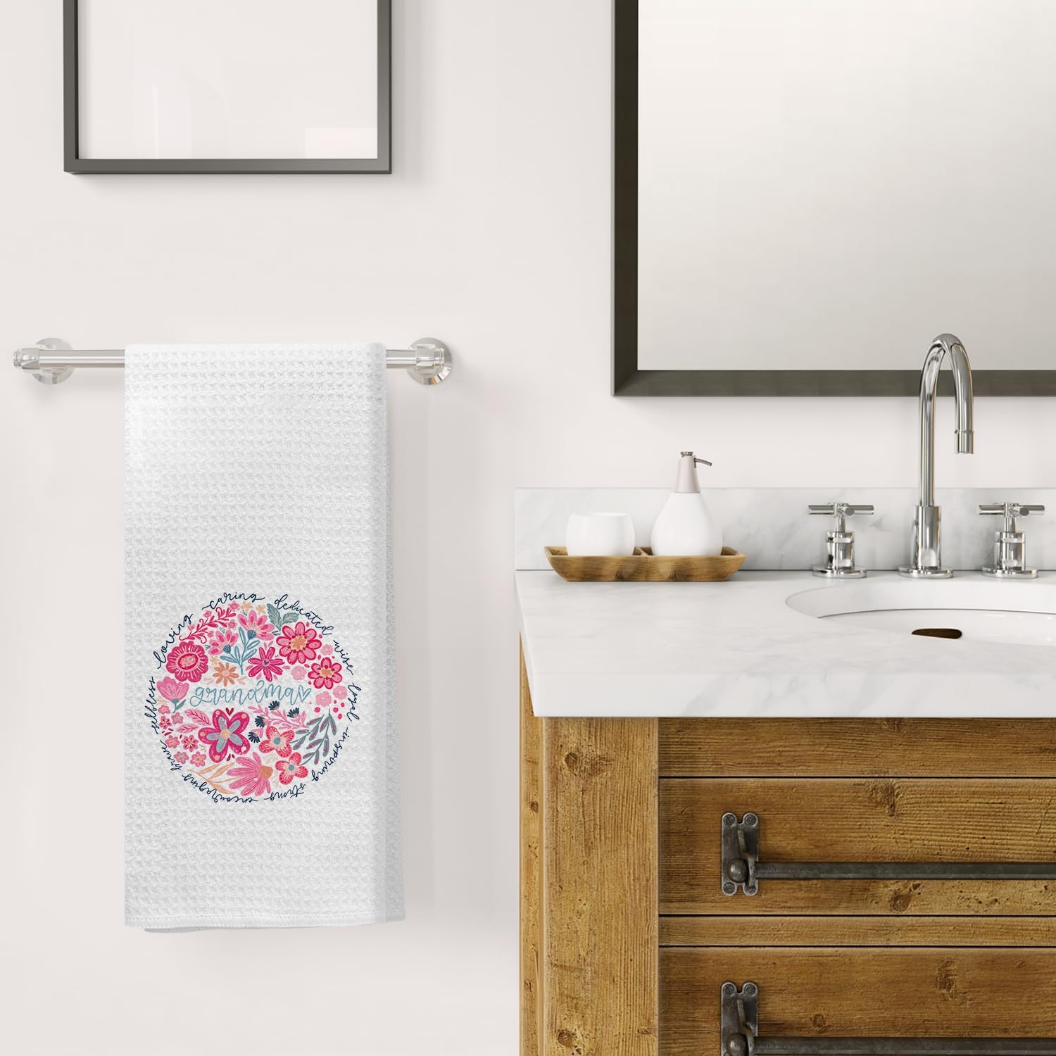 Floral Grandma Kitchen Towels, Best Grandma Gifts for Mother's Day Decorative Dish Tea Towels for Kitchen, Grandmother Gifts from Grandkids Hand Towels for Bathroom, 16x24 Inch - Image 4