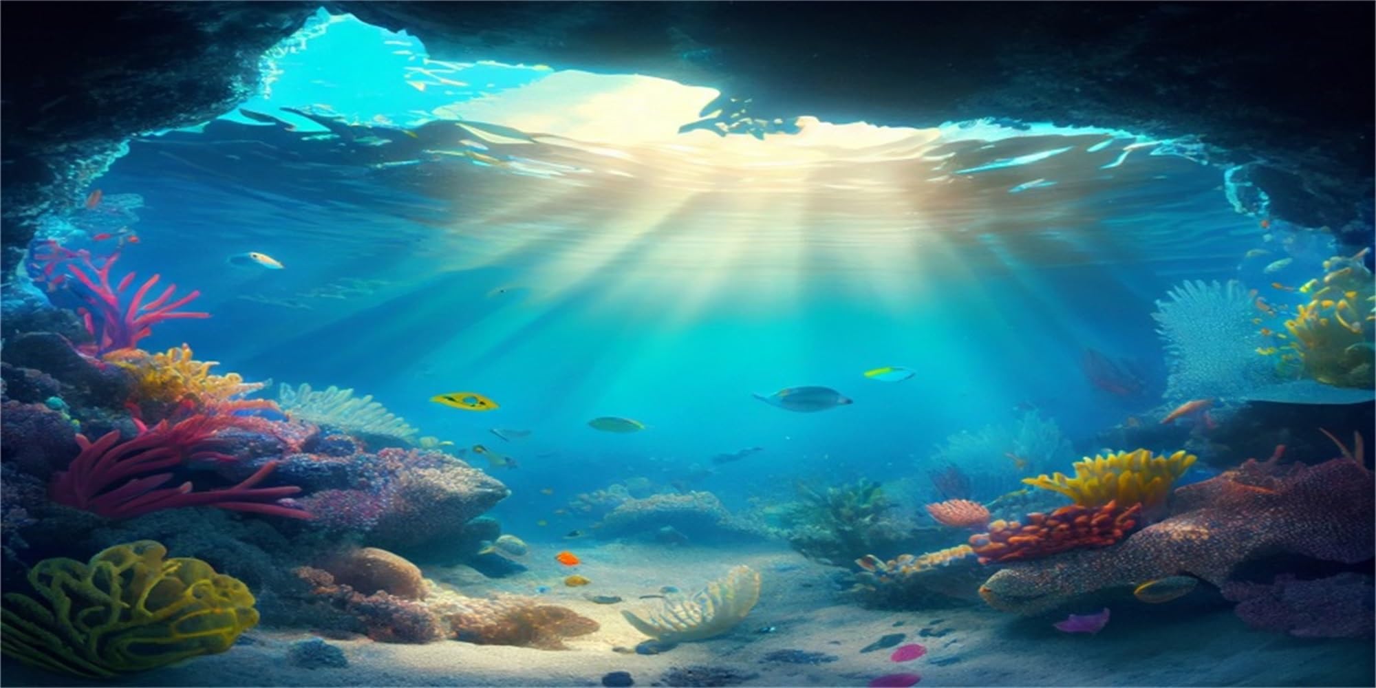 MIRRORANG 91x41cm Undersea Ocean Aquarium Background Sunshine Tropical Fish Tank Background Bearded Dragon Vivarium Background Vinyl โ image 1