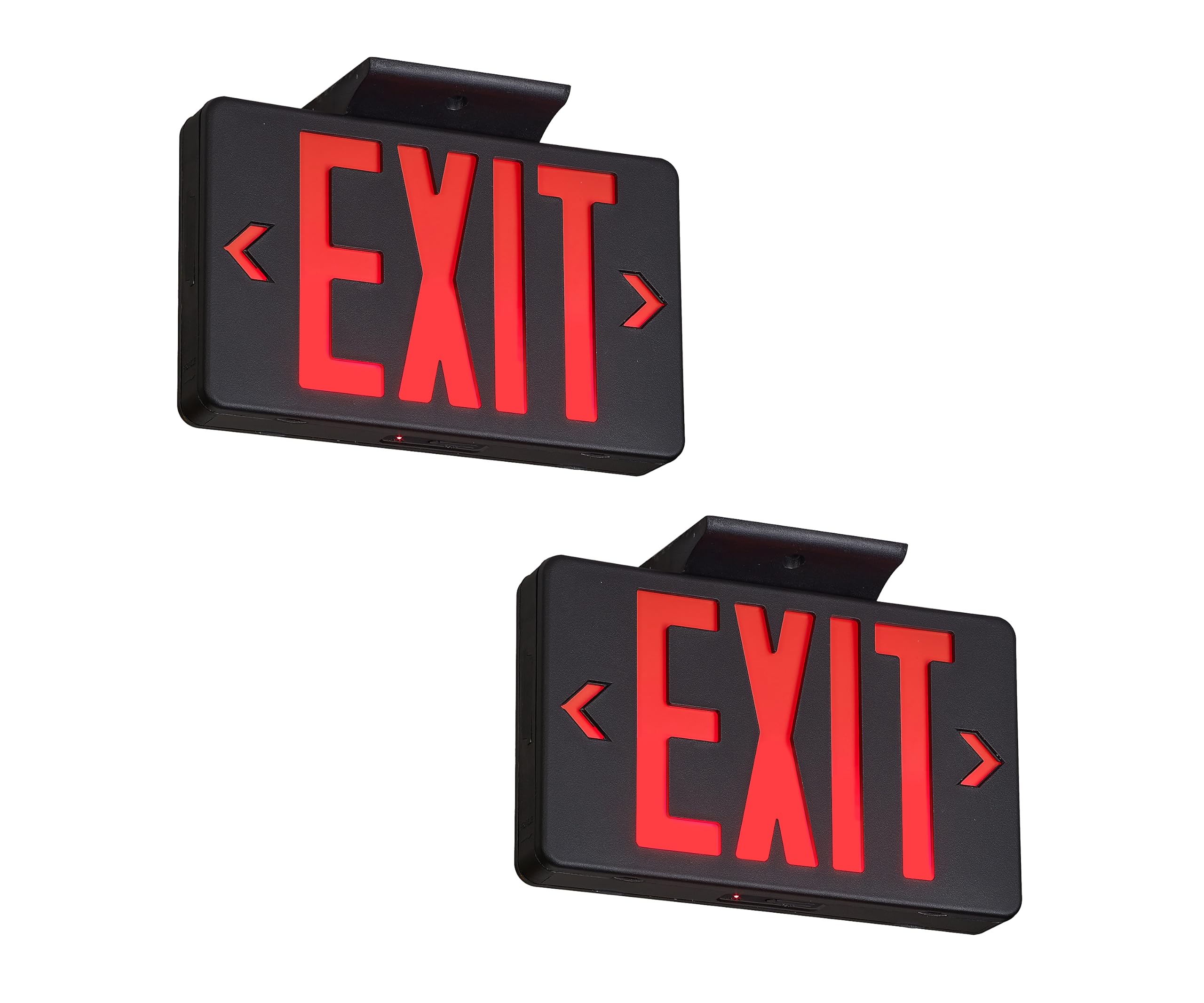 GZRUIYANG Red Exit Sign With Black Housing, LED Emergency Light With Battery Backup, UL Listed, AC 120/277V, Commercial Lights for Business - 2 Pack