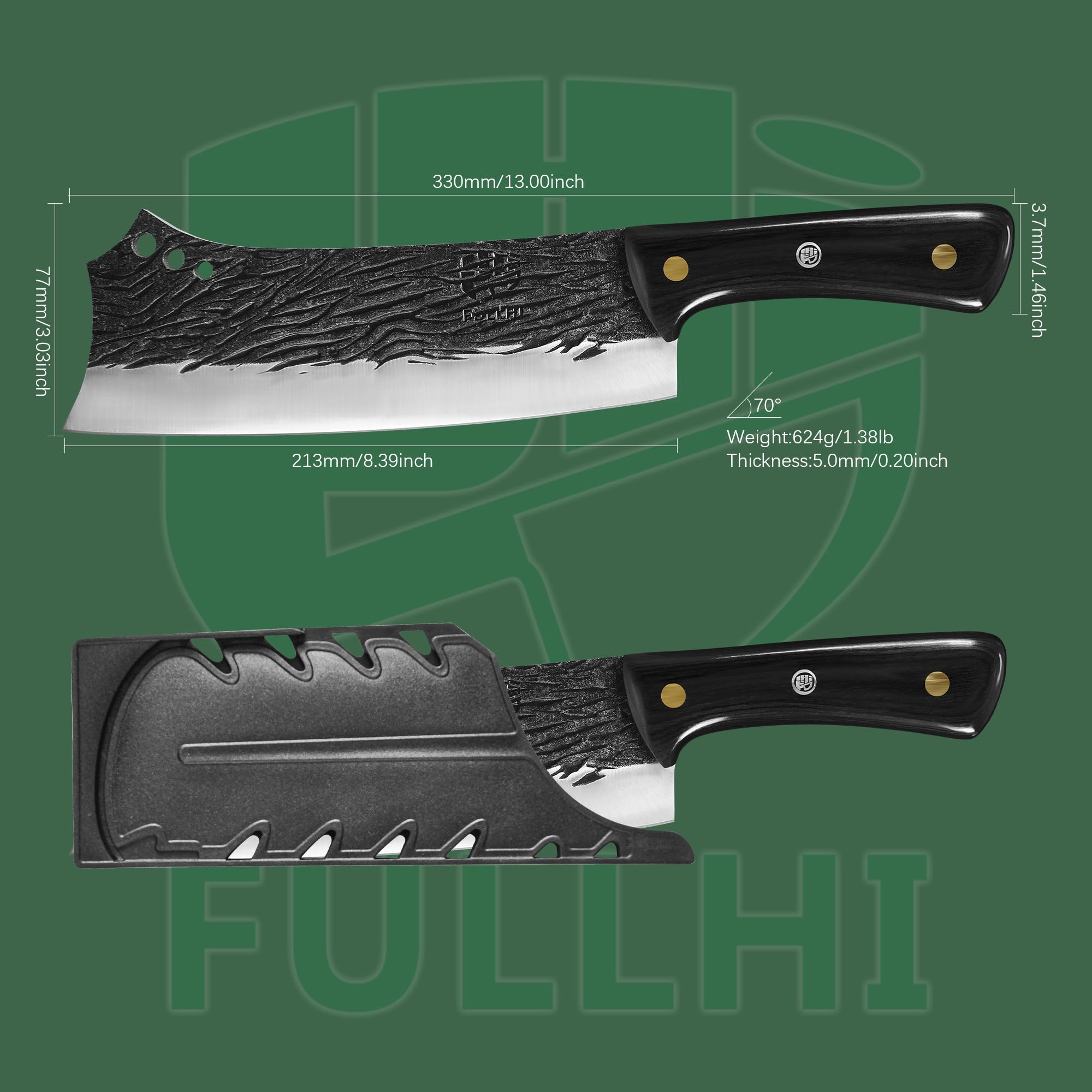 Couteau de boucher forgé à la main 21cm acier à haute teneur en carbone avec gaine