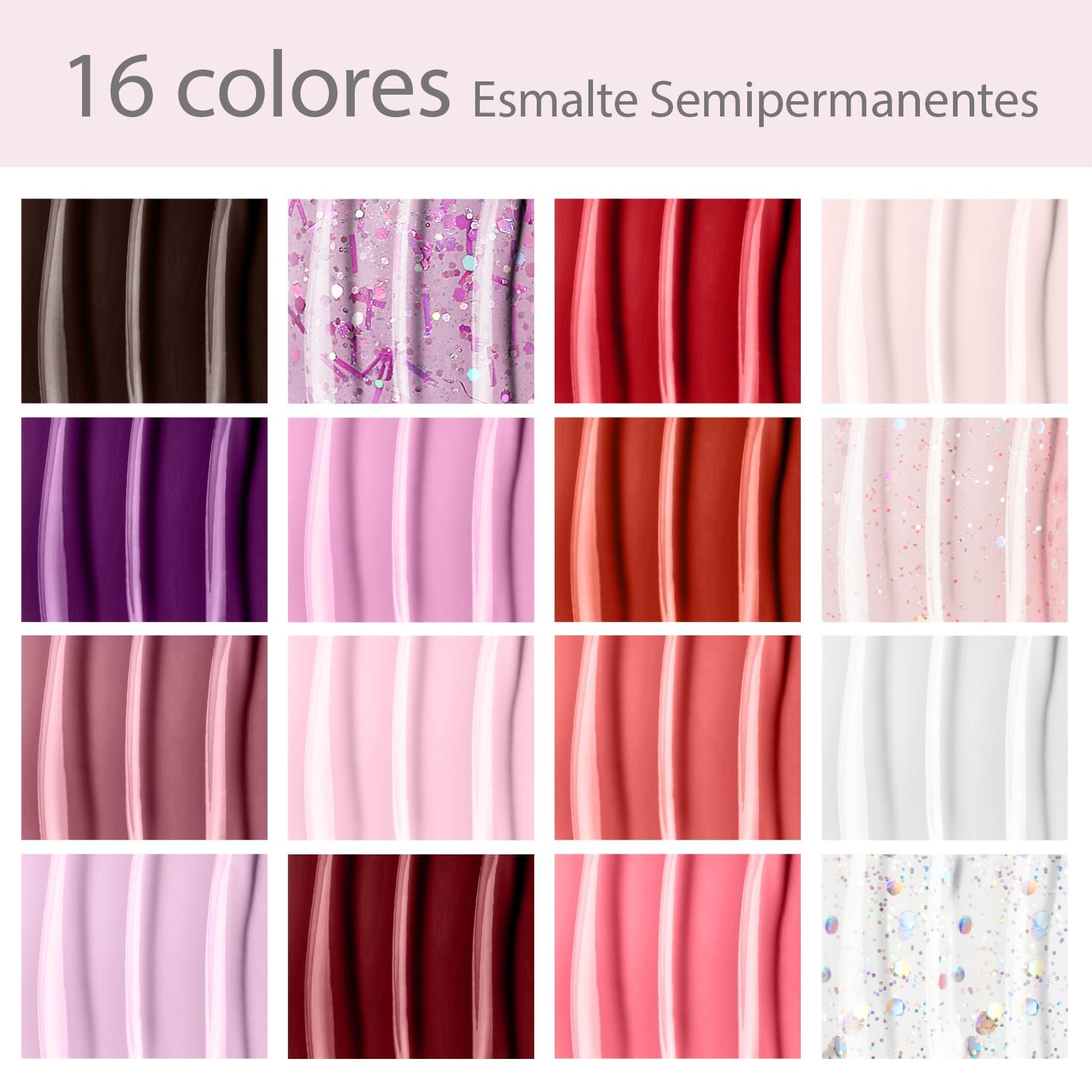 VANREESA Kit Uñas Semipermanentes 16 Colores Uñas Semipermanentes Kit Completo con Lámpara U V 48W Set Manicura Semipermanente con Mate Top Base Coat