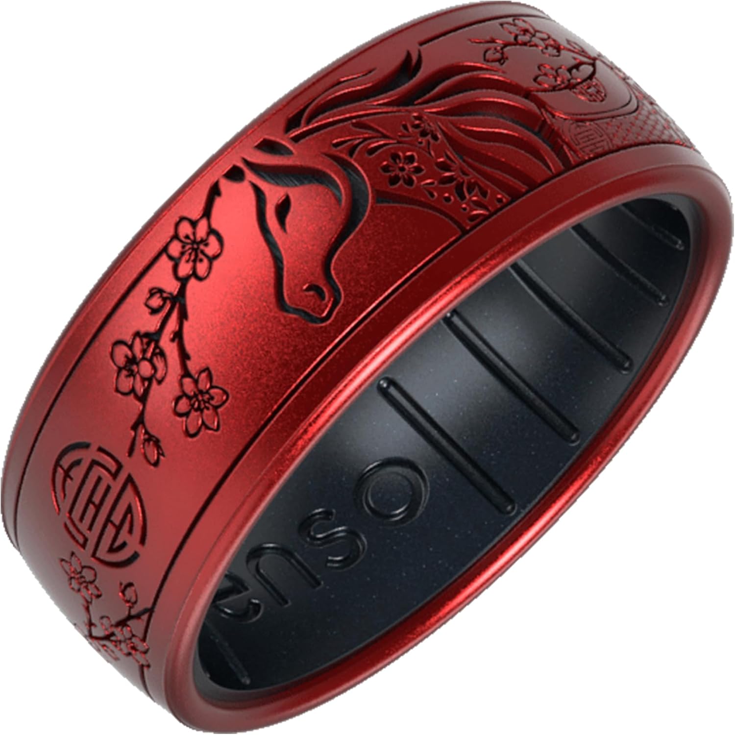 Enso Rings Dualtone Silicone Ring - Comfortable and Flexible Design - 7.9mm Wide, 2.18mm Thick - Year of the Horse