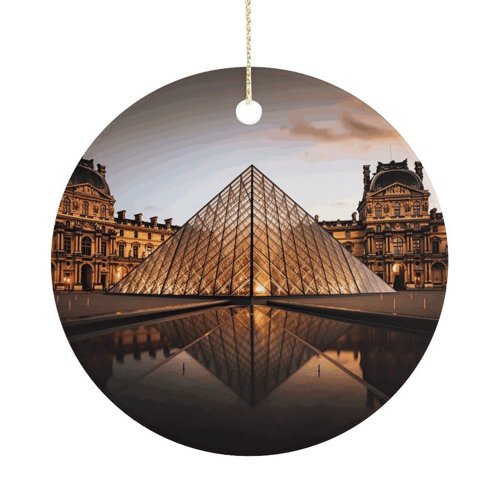 Louvre Museum in Paris Christmas Ornaments Colorful Round Ceramic Ornament Christmas Hanging Decor Christmas Tree Decorations Xmas Keepsake for Women Men Xmas Holiday Party