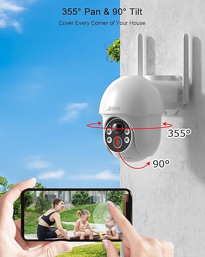 Vista 4 de ANRAN 2K Security Camera Wireless Outdoor, Solar Outdoor Camera with 360° View, Smart Siren, Spotlights, Color Night Vision, PIR Human Detection