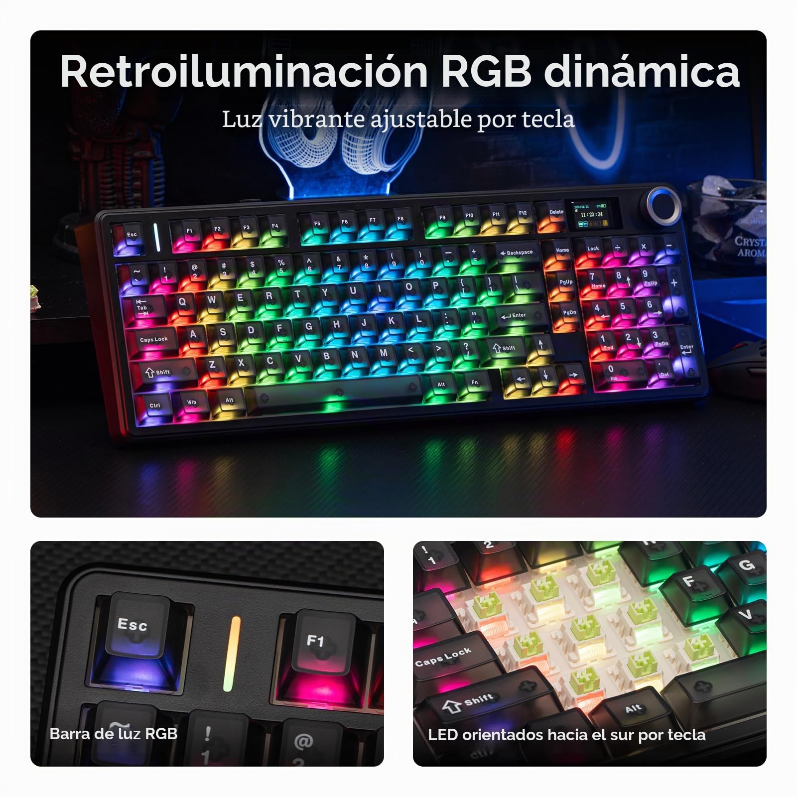 EPOMAKER Aula F99 MAX Teclado Mecánico Inalámbrico, Pantalla&Perilla, 8000mAh, Teclado Cremoso de 2.4Ghz/BT, Switch Prelubricado, Intercambiable en Caliente, RGB, Software Personalizable (Negro Mate)