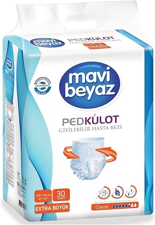 Mavi Beyaz Pedkulot Yeti kin Hasta Bezi, Extra Large Boy XL, 30lu Paket