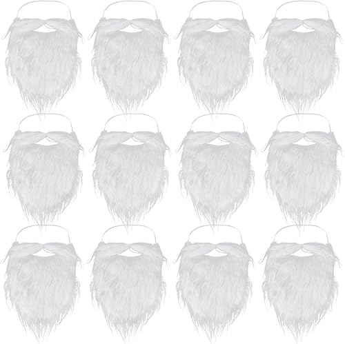 12 piezas de barbas falsas blancas de Navidad Santa Barba bigotes disfraz Cosplay fiesta suministros accesorios divertidos