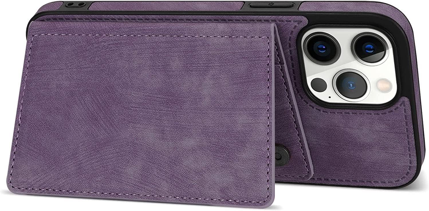 Wallet Case for iPhone 14/14 Plus/14 Pro/14 Pro Max with Card Holder, Flip Premium Leather Slim Back Stand Case Magnetic Clasp Shockproof Cover (Color : Purple, Size : 14Pro)