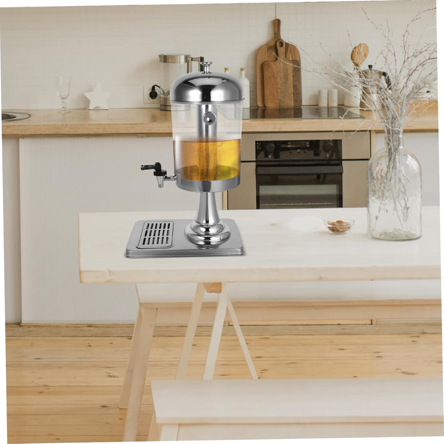 Mikinona Stainless Steel Beverage Dispenser with Spigot Transparent Hot Cold Drink Container for Milk Tea Juice Catering Supplies for Parties and Events