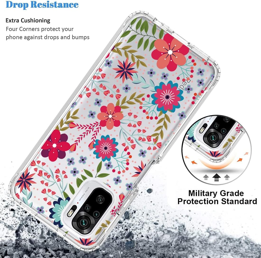 Case for Redmi Note 10 (4G)/Note 10S M2101K7BG Case with Tempered Glass Screen Protector, Floral Crystal Clear TPU Shockproof Protective Armor Cover for Xiaomi Redmi Note 10S (Floral Prints) - Image 7